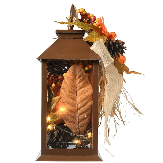 12" Decorated Autumn Lantern with LED Lights
